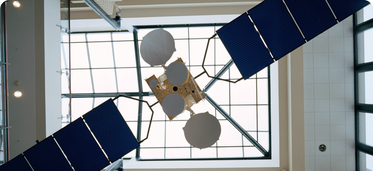 DISH satellite hanging from ceiling in Denver, Colorado office  